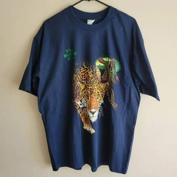 Vintage Advance Tees Single Stitch T-Shirt Size XL Blue Belize Zoo Cheetah Tiger - Picture 2 of 8